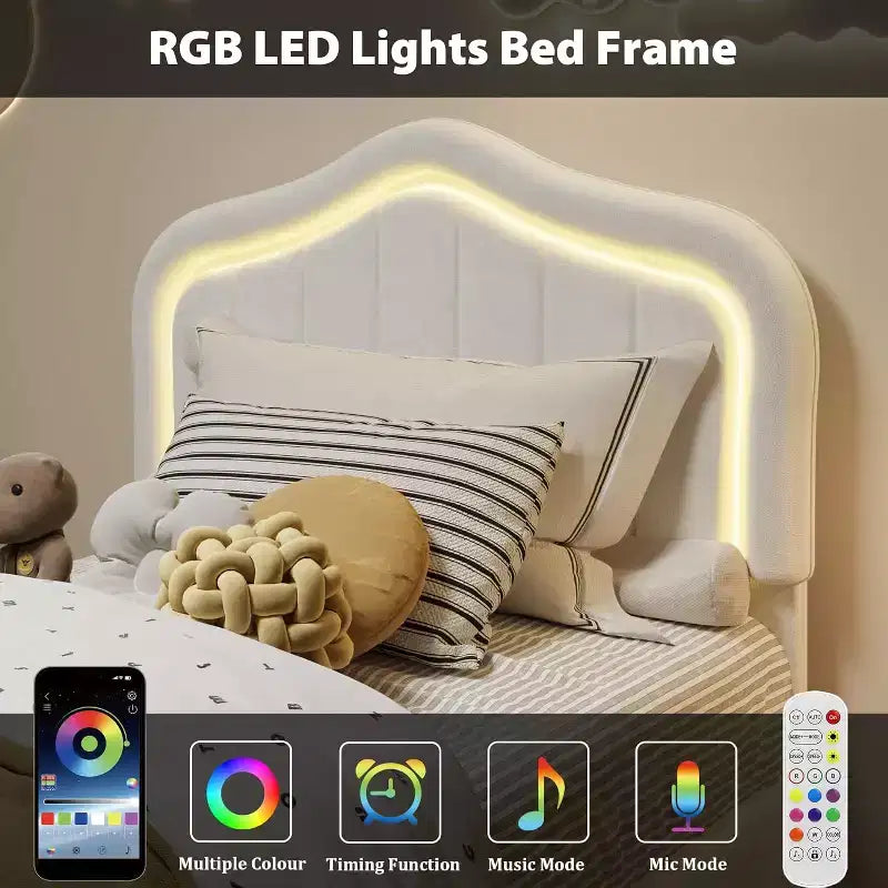 Twin Upholstered Bed Frame with Storage Drawer and Smart Led Headboard, Wooden Slats Support, No Box Spring Needed, Easy Assembly