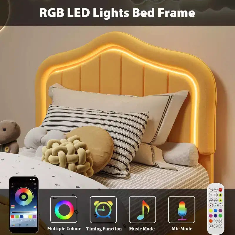Twin Upholstered Bed Frame with Storage Drawer and Smart Led Headboard, Wooden Slats Support, No Box Spring Needed, Easy Assembly