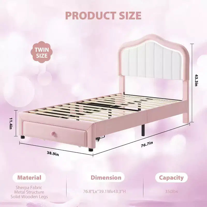 Twin Upholstered Bed Frame with Storage Drawer and Smart Led Headboard, Wooden Slats Support, No Box Spring Needed, Easy Assembly