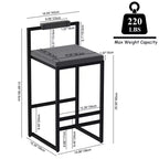 MAYEERTY Set of 2 Velvet Upholstered Bar Stools Counter Height With Footrest Backrest Modern Dining Chairs Black Gray
