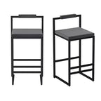 MAYEERTY Set of 2 Velvet Upholstered Bar Stools Counter Height With Footrest Backrest Modern Dining Chairs Black Gray