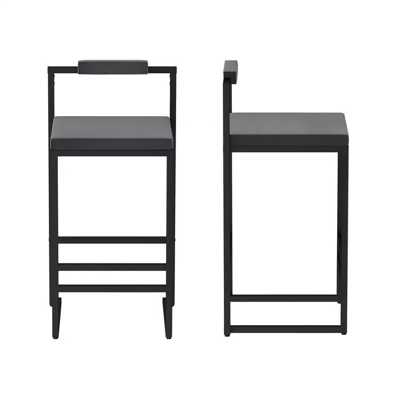 MAYEERTY Set of 2 Velvet Upholstered Bar Stools Counter Height With Footrest Backrest Modern Dining Chairs Black Gray