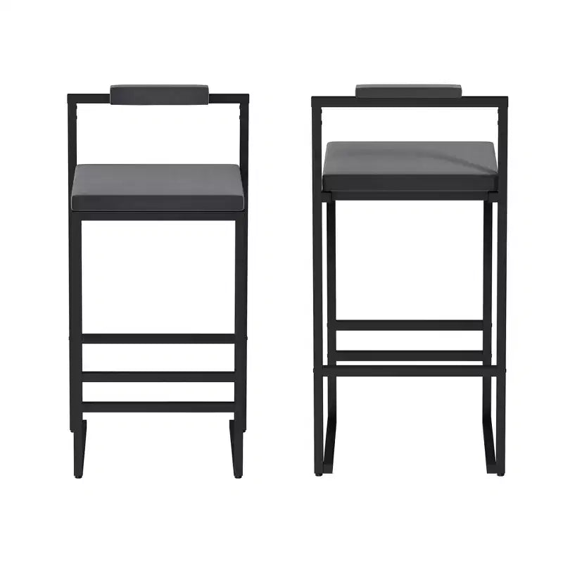 MAYEERTY Set of 2 Velvet Upholstered Bar Stools Counter Height With Footrest Backrest Modern Dining Chairs Black Gray