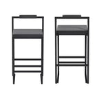 MAYEERTY Set of 2 Velvet Upholstered Bar Stools Counter Height With Footrest Backrest Modern Dining Chairs Black Gray