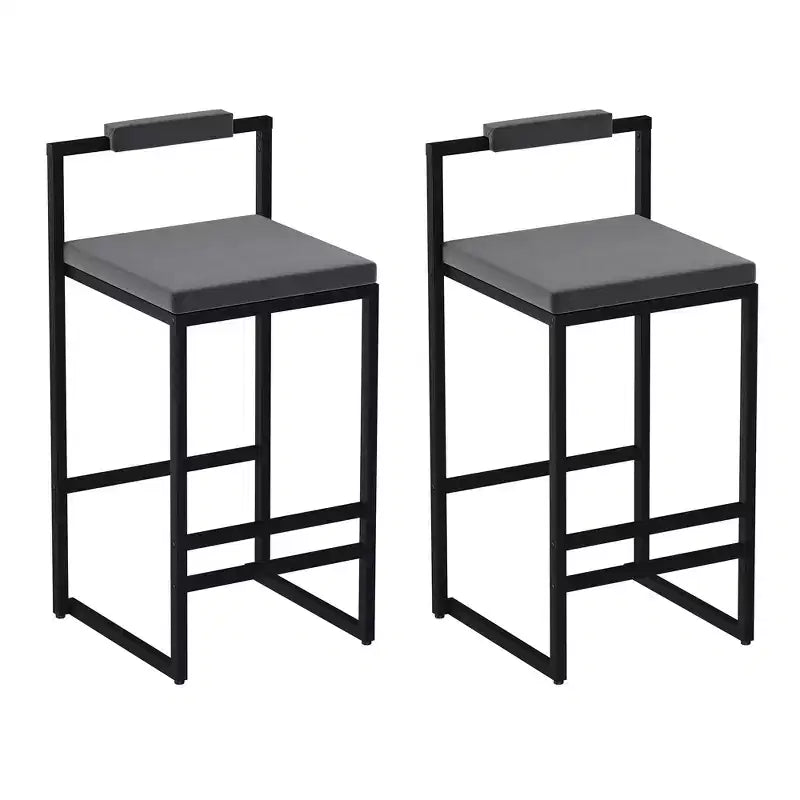 MAYEERTY Set of 2 Velvet Upholstered Bar Stools Counter Height With Footrest Backrest Modern Dining Chairs Black Gray