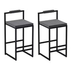 MAYEERTY Set of 2 Velvet Upholstered Bar Stools Counter Height With Footrest Backrest Modern Dining Chairs Black Gray