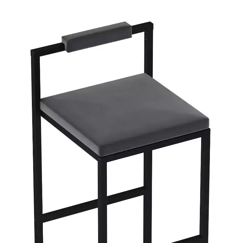 MAYEERTY Set of 2 Velvet Upholstered Bar Stools Counter Height With Footrest Backrest Modern Dining Chairs Black Gray