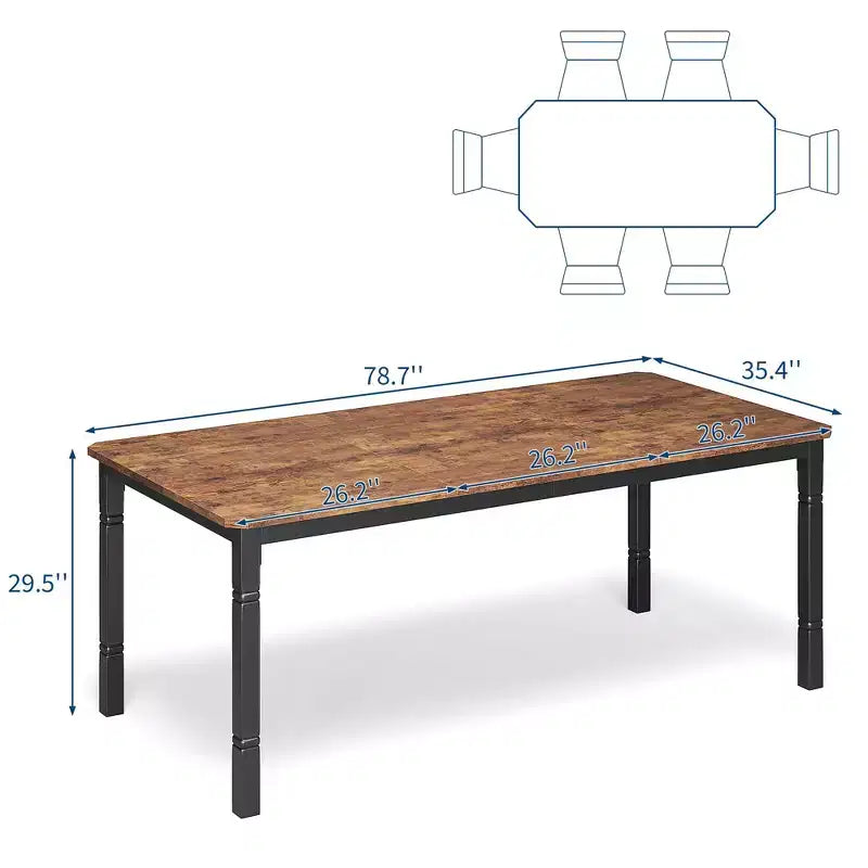 79Grande table à manger industrielle pour 6 à 8 personnes Table de cuisine rectangulaire en bois Table à manger moderne de style fermier Table de salle à manger et de cuisine robuste
