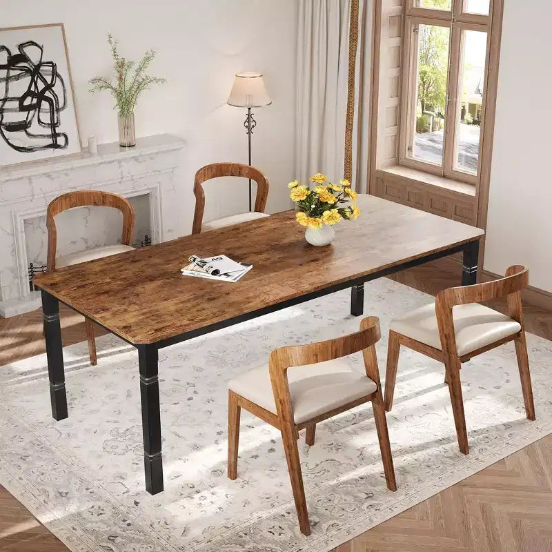 79Grande table à manger industrielle pour 6 à 8 personnes Table de cuisine rectangulaire en bois Table à manger moderne de style fermier Table de salle à manger et de cuisine robuste