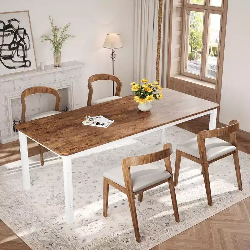 79Grande table à manger industrielle pour 6 à 8 personnes Table de cuisine rectangulaire en bois Table à manger moderne de style fermier Table de salle à manger et de cuisine robuste