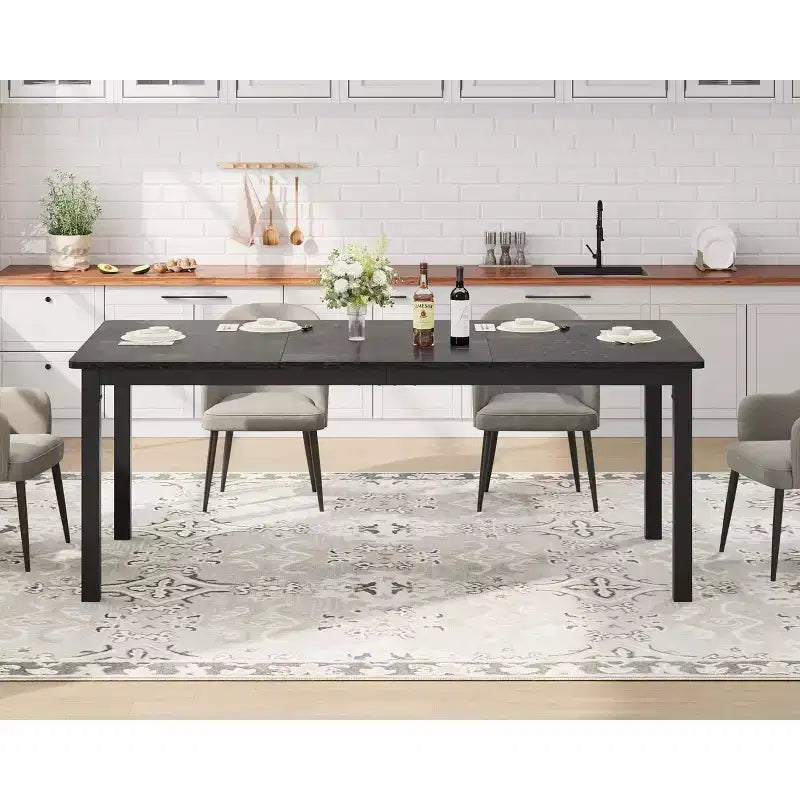 79Grande table à manger industrielle pour 6 à 8 personnes Table de cuisine rectangulaire en bois Table à manger moderne de style fermier Table de salle à manger et de cuisine robuste