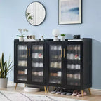 Meuble à chaussures Acekool à 5 niveaux avec portes en verre, étagères réglables, organisateur de chaussures d'entrée, rangement peu encombrant pour la maison, noir