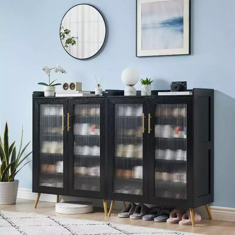 Meuble à chaussures Acekool à 5 niveaux avec portes en verre, étagères réglables, organisateur de chaussures d'entrée, rangement peu encombrant pour la maison, noir
