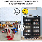 Meuble à chaussures Acekool à 5 niveaux avec portes en verre, étagères réglables, organisateur de chaussures d'entrée, rangement peu encombrant pour la maison, noir