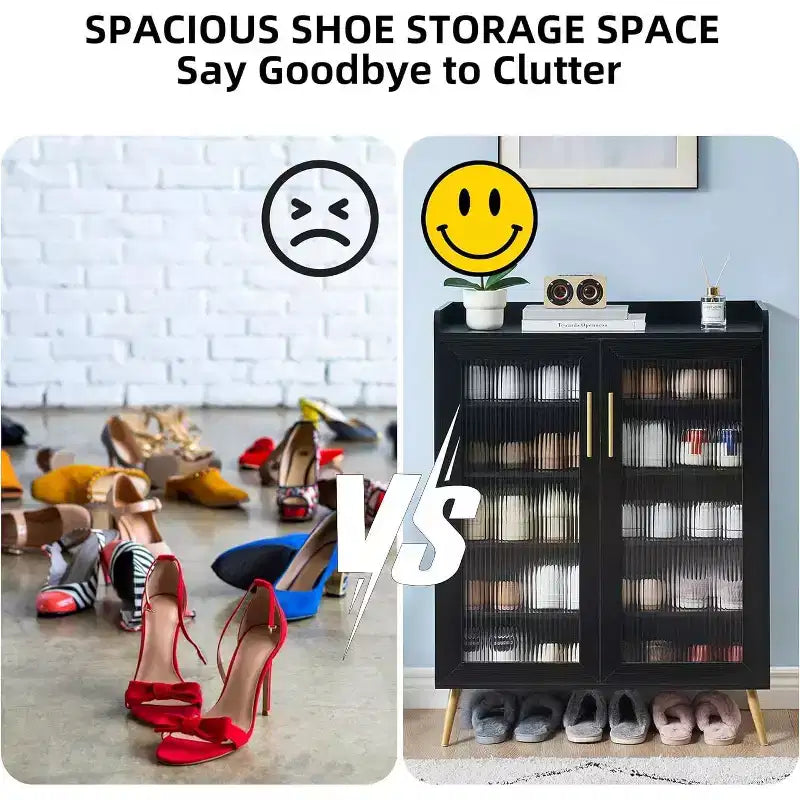 Meuble à chaussures Acekool à 5 niveaux avec portes en verre, étagères réglables, organisateur de chaussures d'entrée, rangement peu encombrant pour la maison, noir