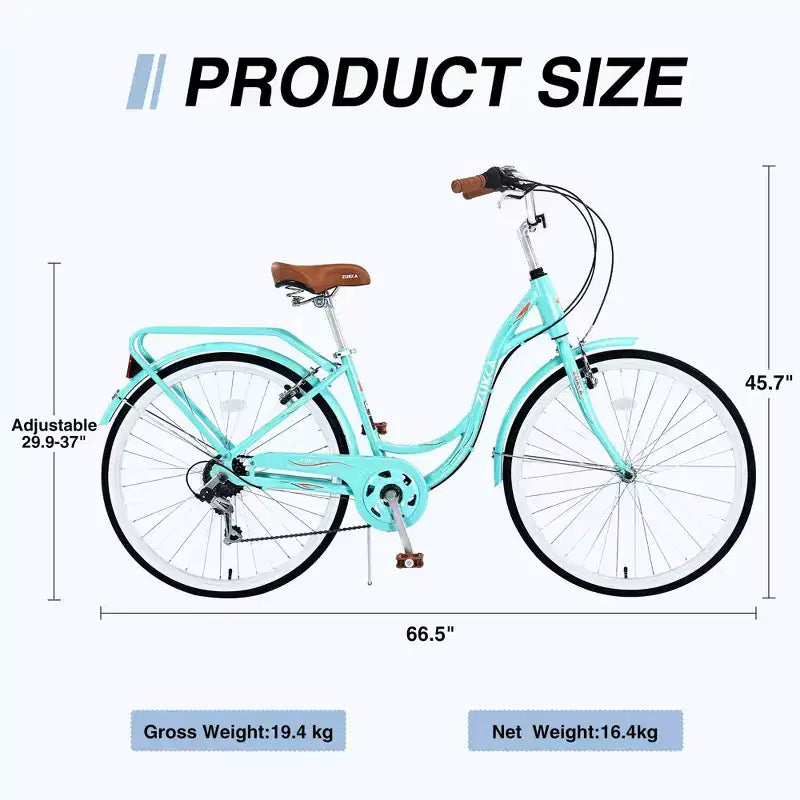 NAYSAYE Bicycle 7 Speed Steel Frame Ladies Bike for Commuting and Leisure for Active Women, Green, 66.5*45.7*22.05