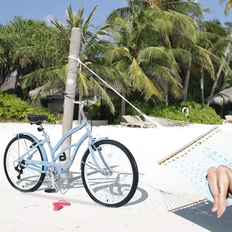 NAYSAYE Bicycle 7 Speed 26 Inch Beach Cruiser Bike Steel Frame for Women for Comfortable Rides, Light Blue, 69.96*28.32*43.2