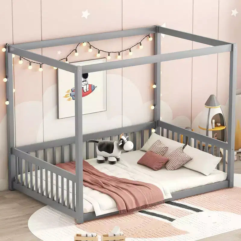 Whisen Full Canopy Floor Bed with Fence & Guardrails