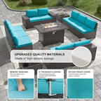 ALAULM Rattan Patio Furniture Sets 13 PCS w/Firepit table, outdoor wicker sets