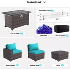 ALAULM Rattan Patio Furniture Sets 13 PCS w/Firepit table, outdoor wicker sets
