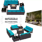 ALAULM Rattan Patio Furniture Sets 13 PCS w/Firepit table, outdoor wicker sets