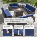ALAULM Rattan Patio Furniture Sets 13 PCS w/Firepit table, outdoor wicker sets