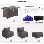 ALAULM Rattan Patio Furniture Sets 13 PCS w/Firepit table, outdoor wicker sets