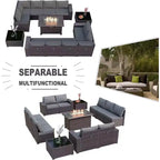 ALAULM Rattan Patio Furniture Sets 13 PCS w/Firepit table, outdoor wicker sets
