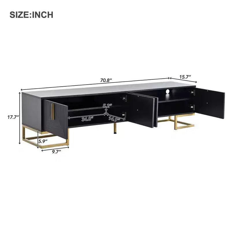 Whisen Modern TV Stand with Metal Legs & Gold Handles, Console Table with Cabinets and Adjustable Shelves, Fits TVs Up to 80''