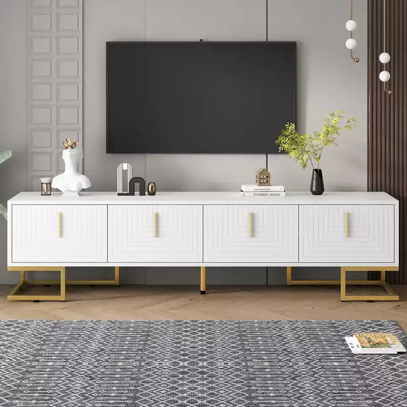 Whisen Modern TV Stand with Metal Legs & Gold Handles, Console Table with Cabinets and Adjustable Shelves, Fits TVs Up to 80''