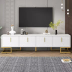 Whisen Modern TV Stand with Metal Legs & Gold Handles, Console Table with Cabinets and Adjustable Shelves, Fits TVs Up to 80''
