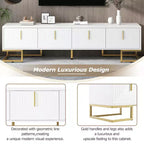 Whisen Modern TV Stand with Metal Legs & Gold Handles, Console Table with Cabinets and Adjustable Shelves, Fits TVs Up to 80''