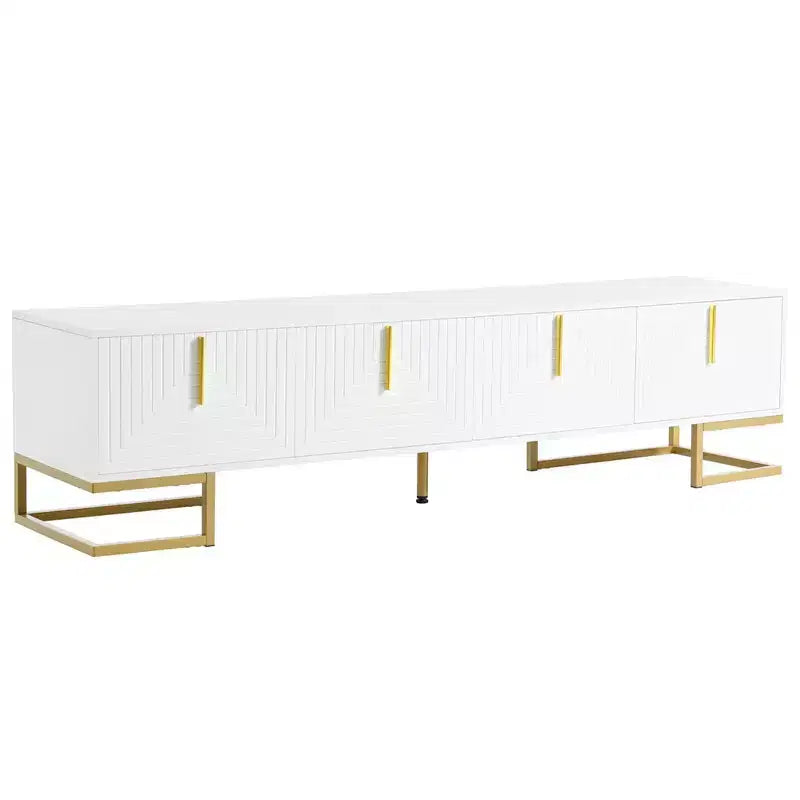 Whisen Modern TV Stand with Metal Legs & Gold Handles, Console Table with Cabinets and Adjustable Shelves, Fits TVs Up to 80''
