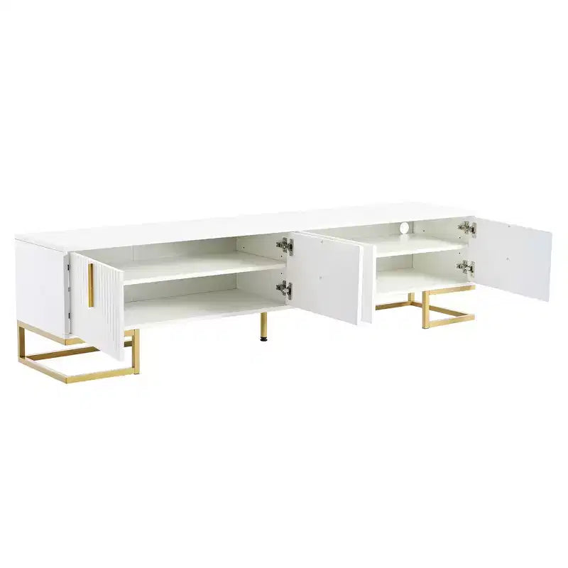 Whisen Modern TV Stand with Metal Legs & Gold Handles, Console Table with Cabinets and Adjustable Shelves, Fits TVs Up to 80''
