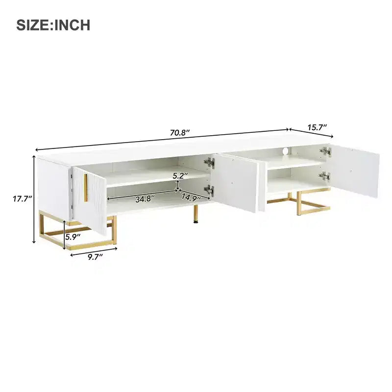 Whisen Modern TV Stand with Metal Legs & Gold Handles, Console Table with Cabinets and Adjustable Shelves, Fits TVs Up to 80''