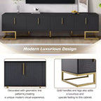 Whisen Modern TV Stand with Metal Legs & Gold Handles, Console Table with Cabinets and Adjustable Shelves, Fits TVs Up to 80''