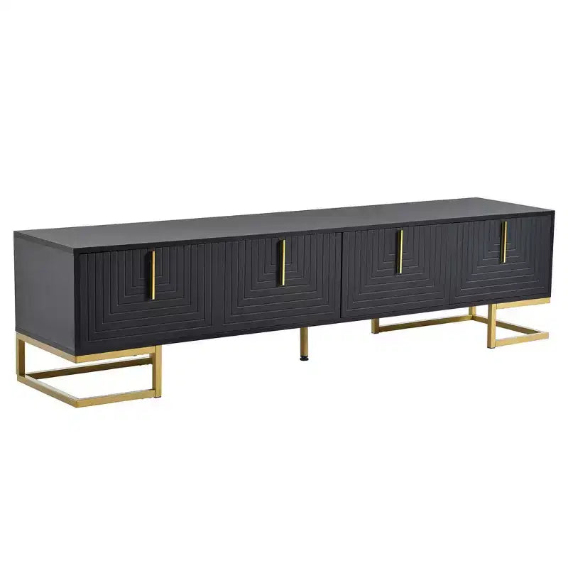 Whisen Modern TV Stand with Metal Legs & Gold Handles, Console Table with Cabinets and Adjustable Shelves, Fits TVs Up to 80''