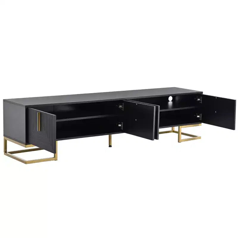 Whisen Modern TV Stand with Metal Legs & Gold Handles, Console Table with Cabinets and Adjustable Shelves, Fits TVs Up to 80''
