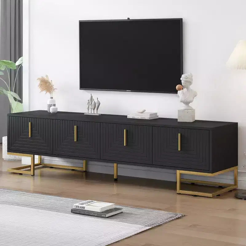Whisen Modern TV Stand with Metal Legs & Gold Handles, Console Table with Cabinets and Adjustable Shelves, Fits TVs Up to 80''
