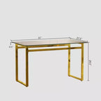 Modern Minimalist Rectangular Glass Dining Table for 4-6 with 0.31 Tempered Glass Tabletop and Golden Chrome Metal Legs