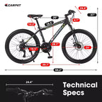 NAYSAYE Bicycle 24 Inch Mountain Bike 21 Speeds Steel Frame for Boys and Girls for Off Road Trails, Black and Green, 56.3*7.88*28.35