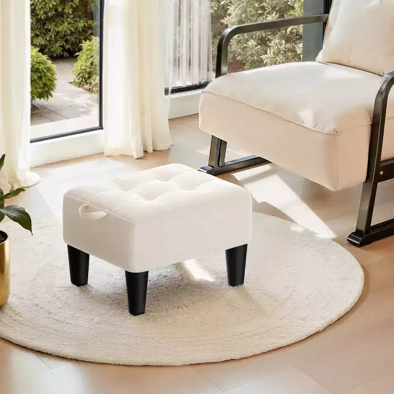 LEDREM Petit pouf ottoman en velours avec pieds inclinés, coussin épais en mousse, rangement caché et poignée de transport, pour salon, chambre, entrée