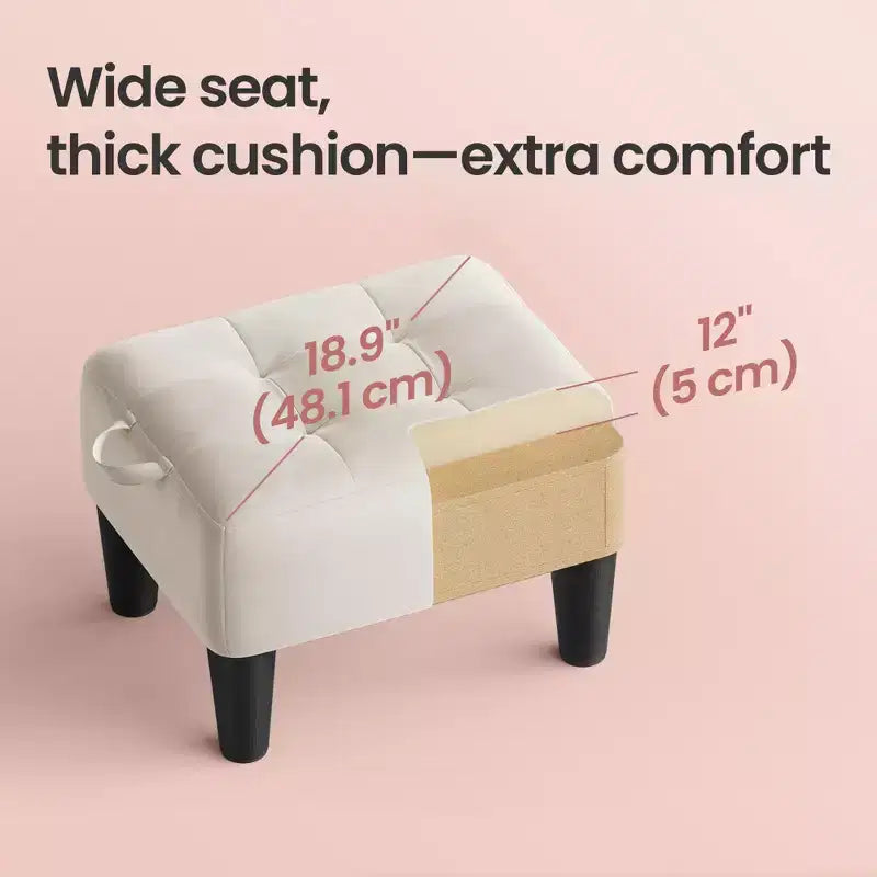 LEDREM Petit pouf ottoman en velours avec pieds inclinés, coussin épais en mousse, rangement caché et poignée de transport, pour salon, chambre, entrée