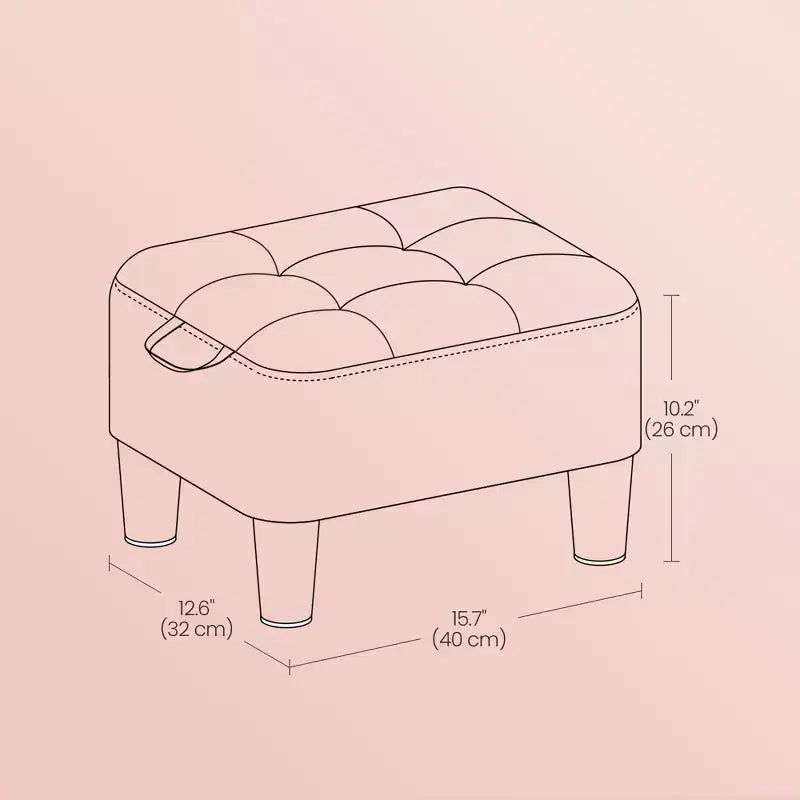 LEDREM Petit pouf ottoman en velours avec pieds inclinés, coussin épais en mousse, rangement caché et poignée de transport, pour salon, chambre, entrée