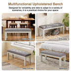 VECELO Rubber Wood Dining Bench, Upholstered Footstool, Bedside Stool for Dining Room or Kitchen, Gray