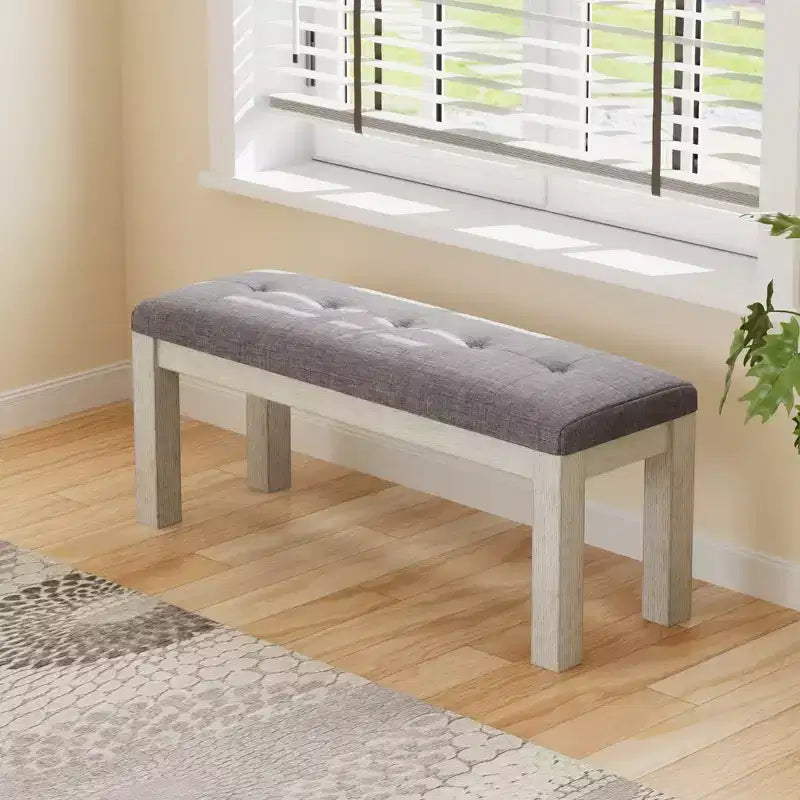 VECELO Rubber Wood Dining Bench, Upholstered Footstool, Bedside Stool for Dining Room or Kitchen, Gray