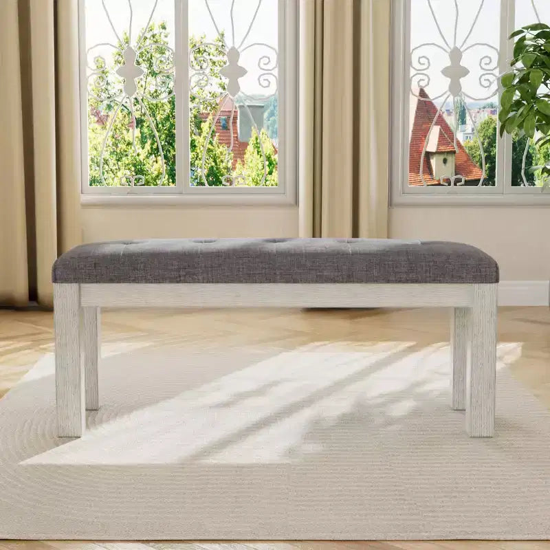 VECELO Rubber Wood Dining Bench, Upholstered Footstool, Bedside Stool for Dining Room or Kitchen, Gray