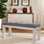 VECELO Rubber Wood Dining Bench, Upholstered Footstool, Bedside Stool for Dining Room or Kitchen, Gray