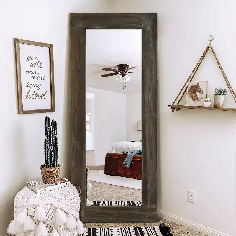 PexFix 24 in. W x 58 in. H Farmhouse Rectangular Solid Wood Framed Full Length Leaning Mirror in Brown