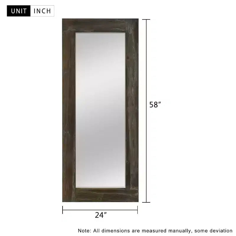 PexFix 24 in. W x 58 in. H Farmhouse Rectangular Solid Wood Framed Full Length Leaning Mirror in Brown